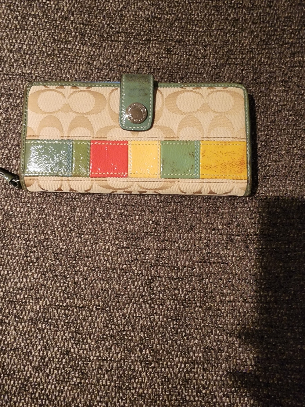 Coach Signature Canvas Multi-Color Accordion Wallet - Green Accent